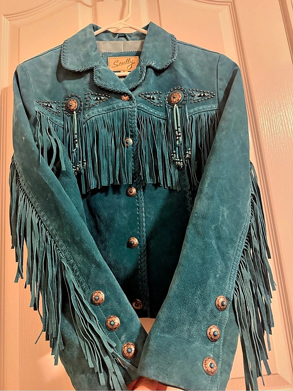Scully Vintage Suede Fringe Western Jacket Women's Leather Teal colored size S